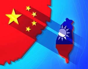 China and Taiwan relationship illustration. Shadow of China's ambitions for Taiwan